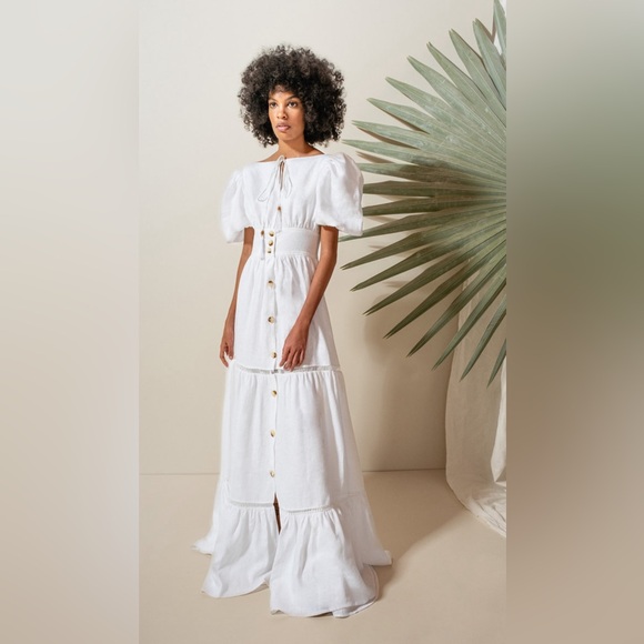 ANDRES OTALORA Exclusive Canoa Button-Front Tiered Linen Maxi Dress (Size 4) - Picture 4 of 7